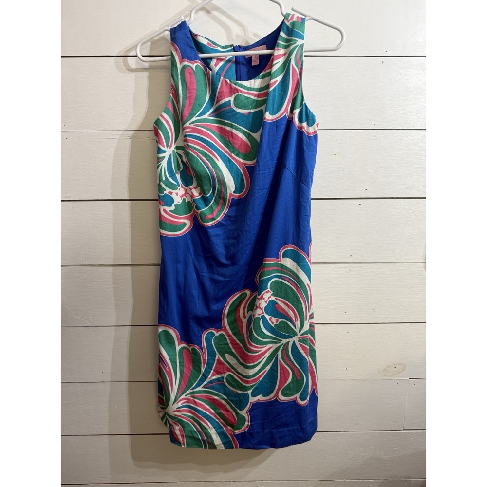 Lilly Pulitzer Brewster Blue Big Bang Stephanie Shift Dress Size 4 100% Cotton‎